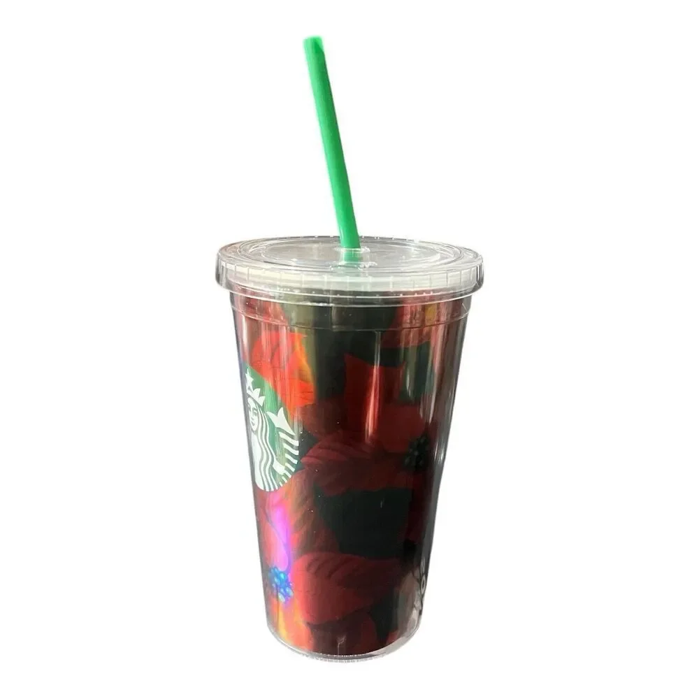 Starbucks Christmas Holiday 2020 Tumbler Poinsettias 16 Oz With Straw Floral‎